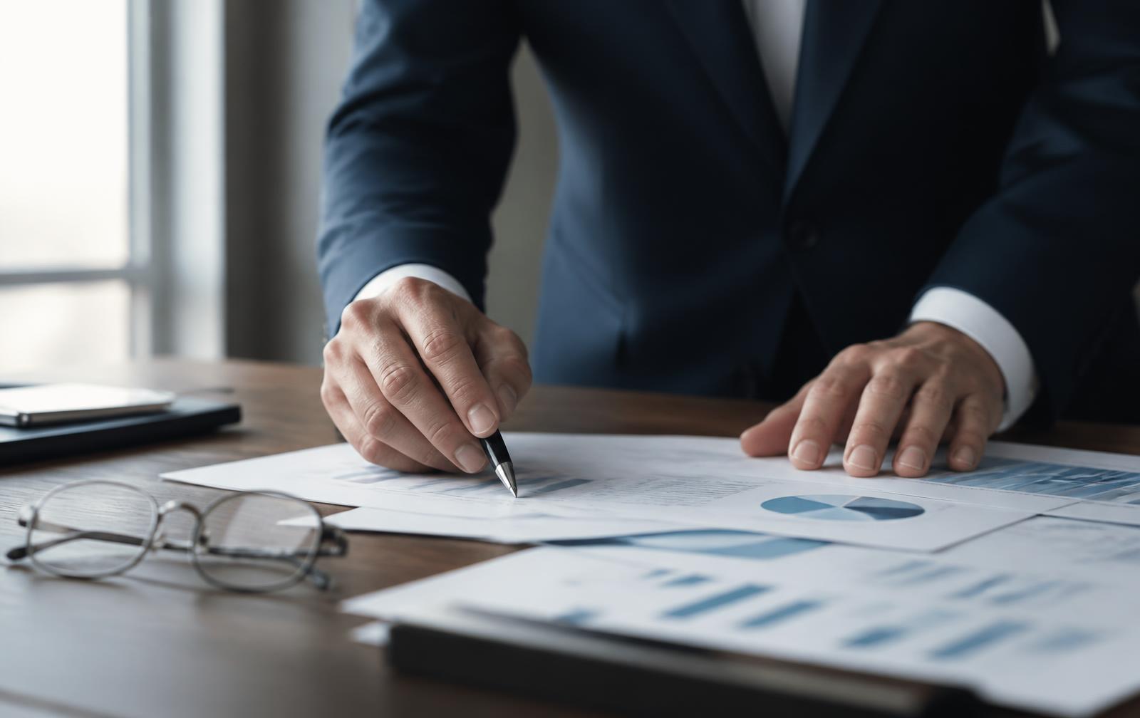 Advisor reviewing charts and documents at a desk, symbolizing practical business insights